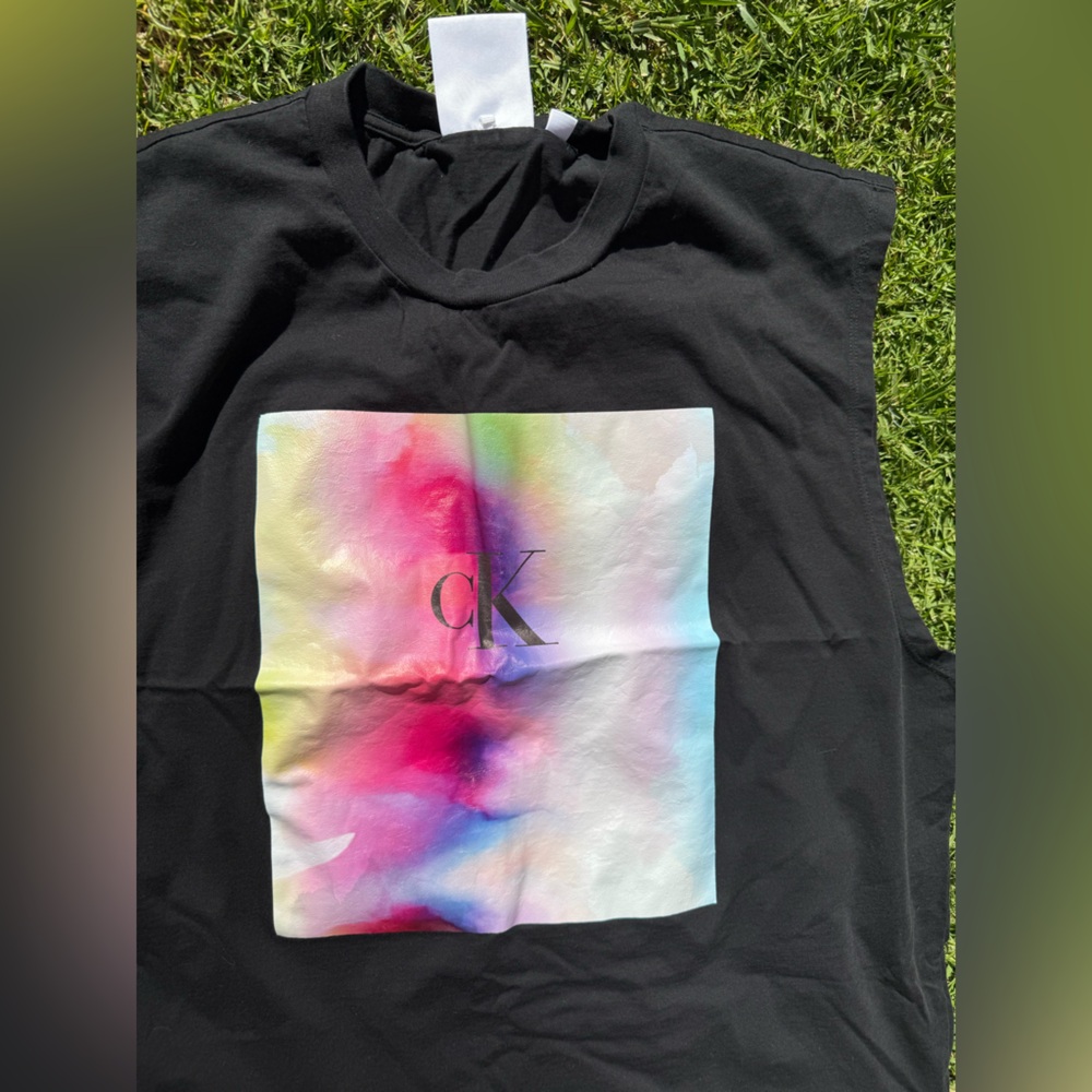 Calvin Klein Black Sleeveless Top with Colorful Graphic